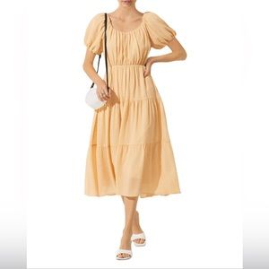 ASTR the Label Tiered Midi Dress, Dusty Yellow, Size XS, NWT